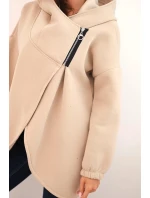 Dámská mikina s kapucí a asymetrickým zipem béžová