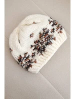 Dámska zimná čiapka s nórskym vzorom a silným úpletom K351 ecru+red Dámska zimná čiapka s nórskym vzorom a silným úpletom K351 ecru+red