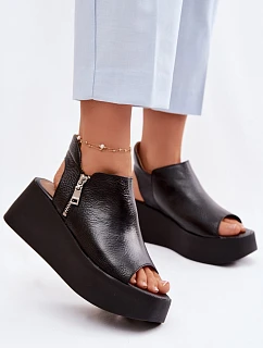 Zazoo 1792 Kožené sandály na platformě Černé