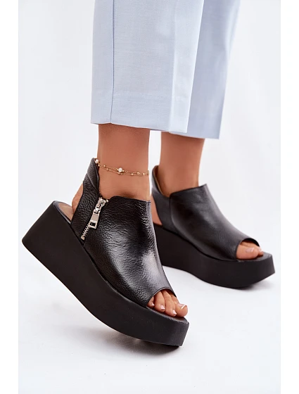 Zazoo 1792 Kožené sandály na platformě Černé Zazoo 1792 Kožené sandály na platformě Černé