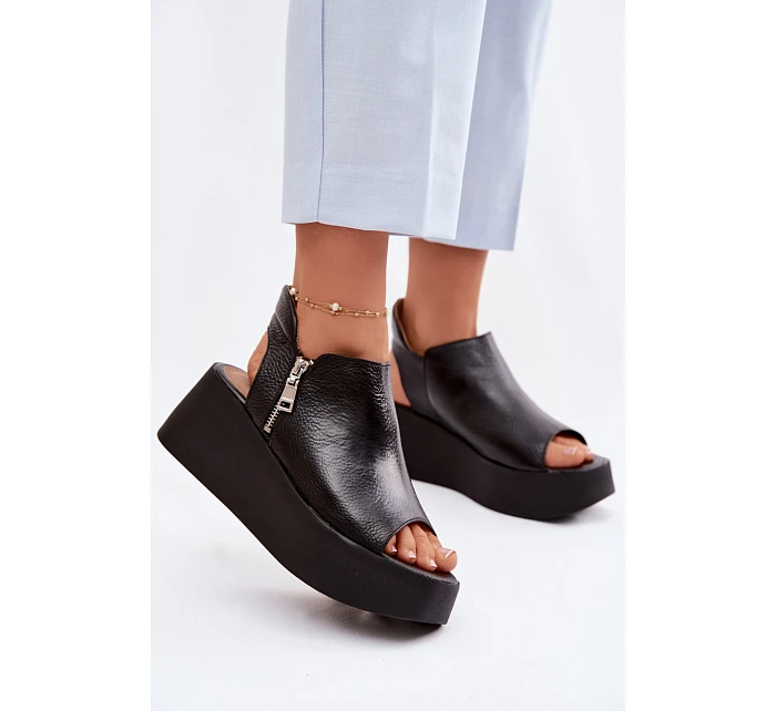 Zazoo 1792 Kožené sandály na platformě Černé Zazoo 1792 Kožené sandály na platformě Černé