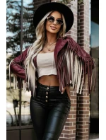 model 21337606 Krátká bunda s třásněmi z měkké ekokůže vínová - numoco basic