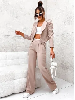 Béžová dámska súprava - krátke sako a široké nohavice (8263)