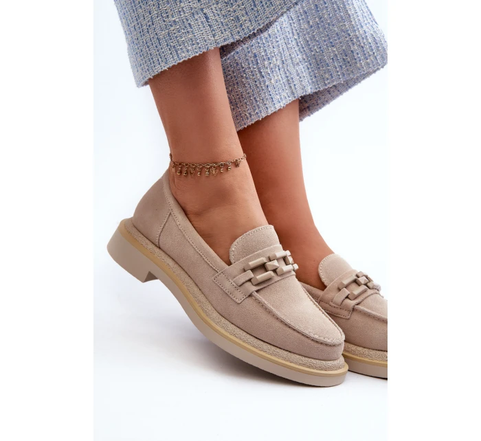 Semišové dámské mokasíny model 21660160 Béžová - S.Barski