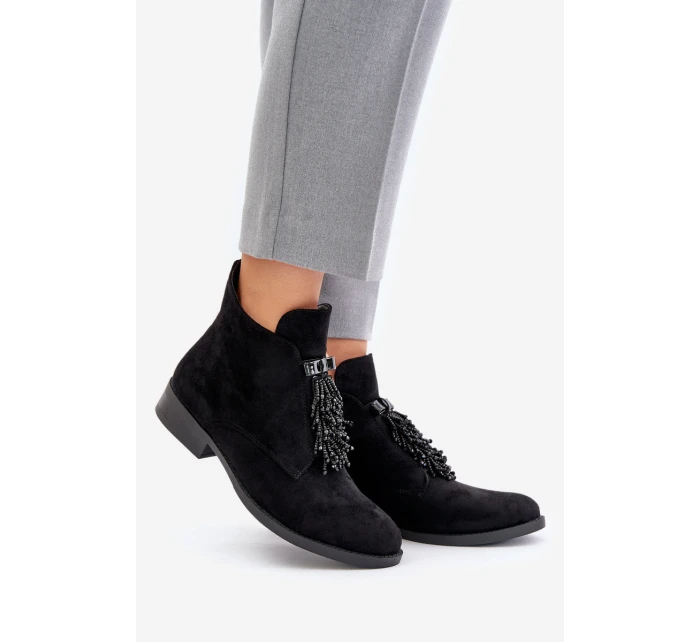 Zateplené Nízké Boty S Dekorací Na Zip Černé model 21675901 - S.Barski Zateplené Nízké Boty S Dekorací Na Zip Černé model 21675901 - S.Barski