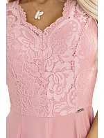Dámske dlhé čipkované šaty 309-13 AMBER powder pink - Numoco