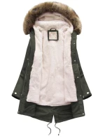 Dámská zimní bunda parka v army barvě s kapucí a odepínací kožešinovou podšívkou model 21242078 - Libland
