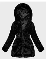 Černá dámská kožešinová bunda s kapucí model 21757977 - S'WEST