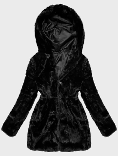 Černá dámská kožešinová bunda s kapucí model 21757977 - S'WEST