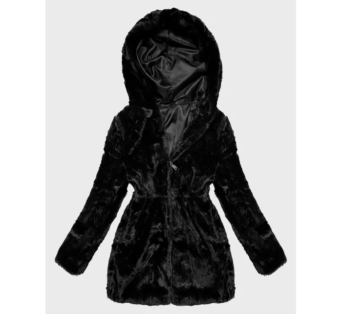 Černá dámská kožešinová bunda s kapucí model 21757977 - S'WEST