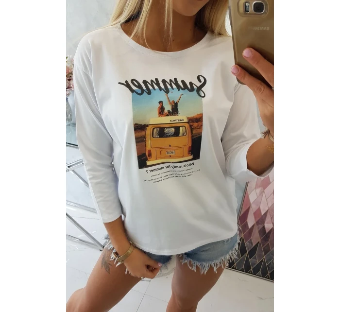 Halenka s potiskem Letní model 18744140 bílá - K-Fashion Halenka s potiskem Letní model 18744140 bílá - K-Fashion