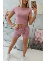 Bavlněná souprava se šortkami tmavě růžová Bavlněná souprava se šortkami tmavě růžová