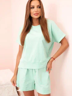 Dámska súprava punto s krátkymi rukávmi a šortkami mätová