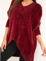 Dámský svetr Plus Size s výstřihem do V bordový Dámský svetr Plus Size s výstřihem do V bordový