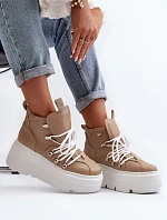 Zazoo 3416 Skórzane Damskie Buty Sportowe Beżowe