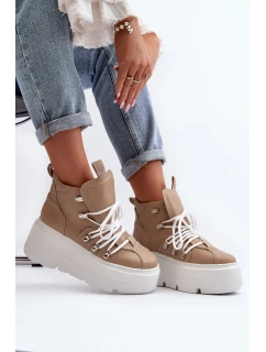 model 21647314 Kožené Dámské Sportovní Boty Beige - Zazoo