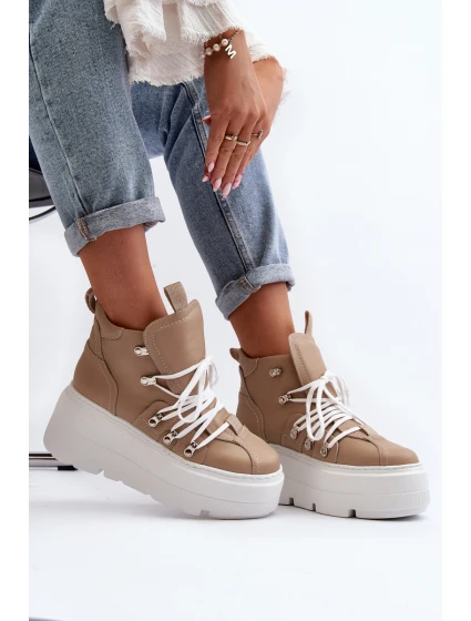 model 21647314 Kožené Dámské Sportovní Boty Beige - Zazoo
