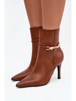 Dámské kotníkové boty na jehlovém podpatku s páskem a zlatým zateplené Camel model 21710800 - Boto