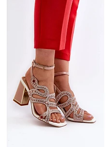 Sandále na podpätku CR952 béžovo-ružové - Krok vo veľkom štýle