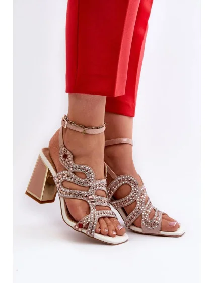Sandále na podpätku CR952 béžovo-ružové - Krok vo veľkom štýle