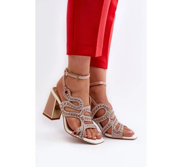 Sandále na podpätku CR952 béžovo-ružové - Krok vo veľkom štýle