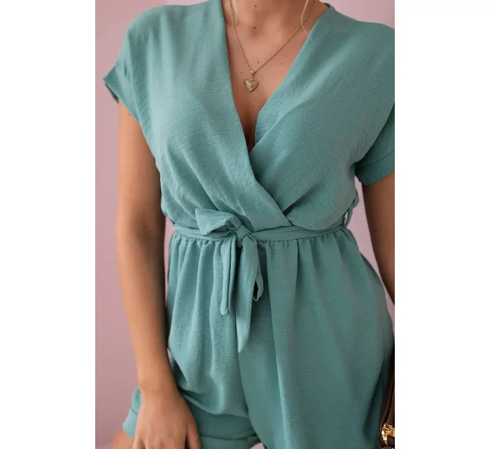 Krátký overal model 19780113 v pase tmavá máta - K-Fashion