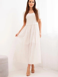 Dámske bavlnené midi šaty s krátkymi rukávmi a rozšírenou spodnou časťou béžové