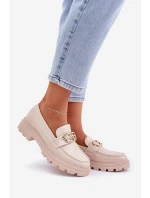 Mokasyny Damskie Ze Złotym Detalem Beżowe Trionna