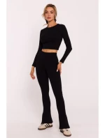 M816 Rebrované legíny s rozdelenou nohavicou - čierne