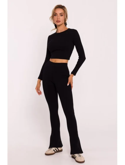 M816 Rebrované legíny s rozdelenou nohavicou - čierne