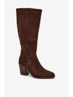 Dámske čižmy na podpätku so zipsom Lissara - čokoláda, eko semiš Dámske čižmy na podpätku so zipsom Lissara - čokoláda, eko semiš