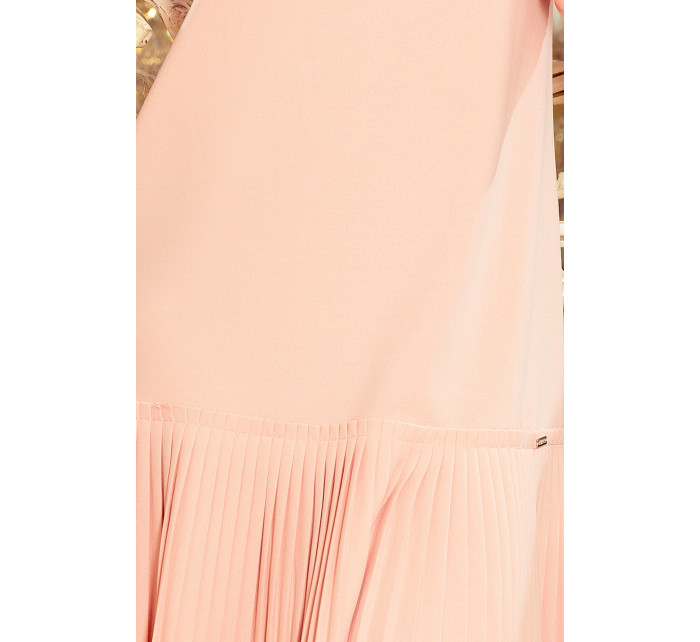 Pohodlné dámske plisované šaty v broskyňovej farbe model 7245112
