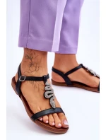 Kožené sandály s ozdobným Černá model 21619057 - S.Barski Kožené sandály s ozdobným Černá model 21619057 - S.Barski