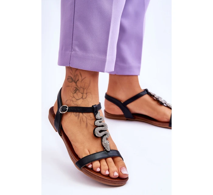 Kožené sandály s ozdobným Černá model 21619057 - S.Barski Kožené sandály s ozdobným Černá model 21619057 - S.Barski