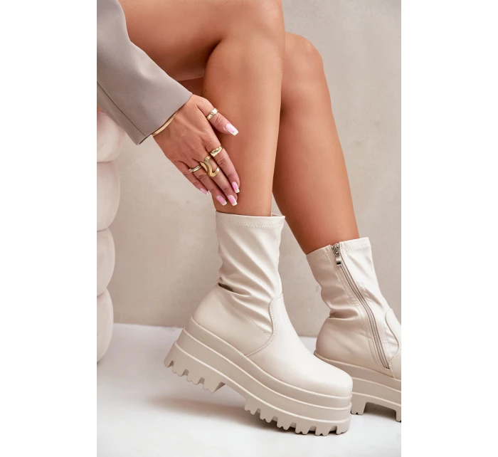 Botki Na Masywnej Platformie Jasnobeżowe Florinara Botki Na Masywnej Platformie Jasnobeżowe Florinara