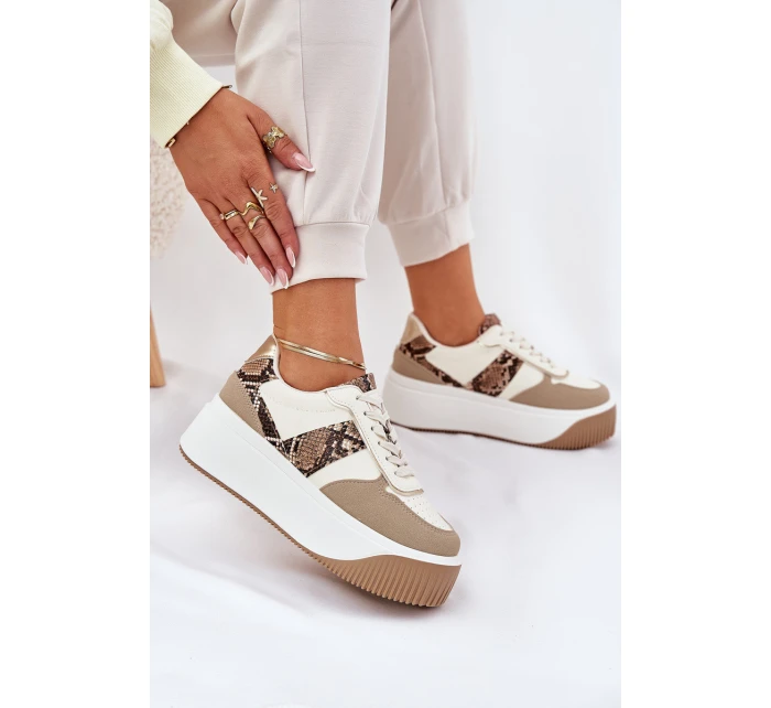 Sneakersy Damskie Na Masywnej Platformie Zwierzęcy Wzór Beżowe Telanila Sneakersy Damskie Na Masywnej Platformie Zwierzęcy Wzór Beżowe Telanila