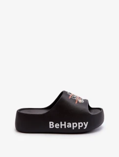 Ľahké dámske papuče na hrubej podrážke s medvedíkom z čiernej peny Serefina