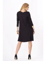 Dámske šaty voľný strih 3/4 rukáv vhodné aj pre tehotné stredne dlhé grafitové - Čierna - Beyo