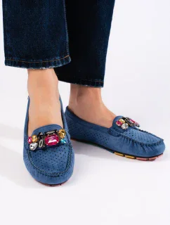 Klasické dámské modré  mokasíny bez podpatku