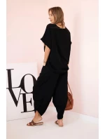 Viskózová blúzka + nohavice čierna Viskózová blúzka + nohavice čierna