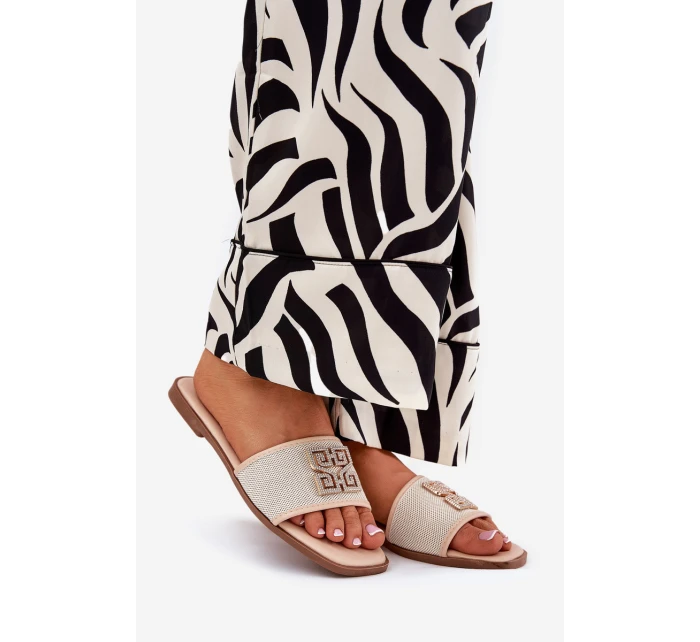 Eleganckie Klapki Damskie Z Ozdobą Na Płaskim Obcasie Beżowe Lovehia Eleganckie Klapki Damskie Z Ozdobą Na Płaskim Obcasie Beżowe Lovehia