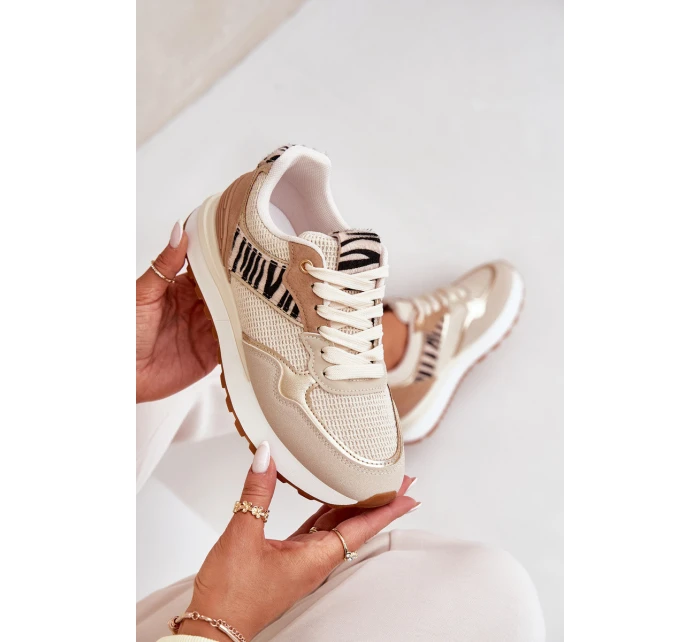 Buty Sportowe Damskie Na Platformie Zebra Beżowe Davinara