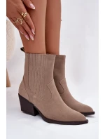 Semišové dámské cowboy boty na podpatku vyhřívané béžové Dylira