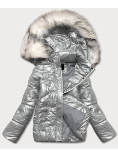 Krátka šedá károvaná dámska zimná bunda (16M9052-92)