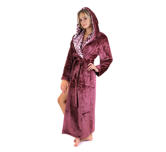 Dámsky župan Flora s kapucňou 39564853 jednofarebný fialovo-vínový - Vestis Dámsky župan Flora s kapucňou 39564853 jednofarebný fialovo-vínový - Vestis