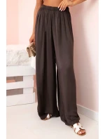 Široké dámské kalhoty s elastickým pasem hnědý