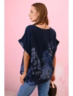 Dámská bavlněná košile s model 22020969 a květinami námořnická modř - K-Fashion