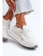 Damskie Skórzane Sneakersy Na Platformie Białe Ligustra