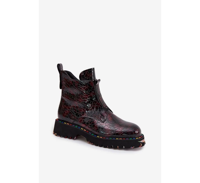 Lakované dámské obuv z přírodní kůže s bordó model 21712396 - Artiker Lakované dámské obuv z přírodní kůže s bordó model 21712396 - Artiker