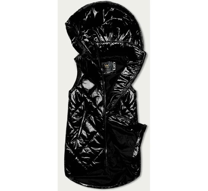 Lesklá čierna vesta s kapucňou (7005BIG)